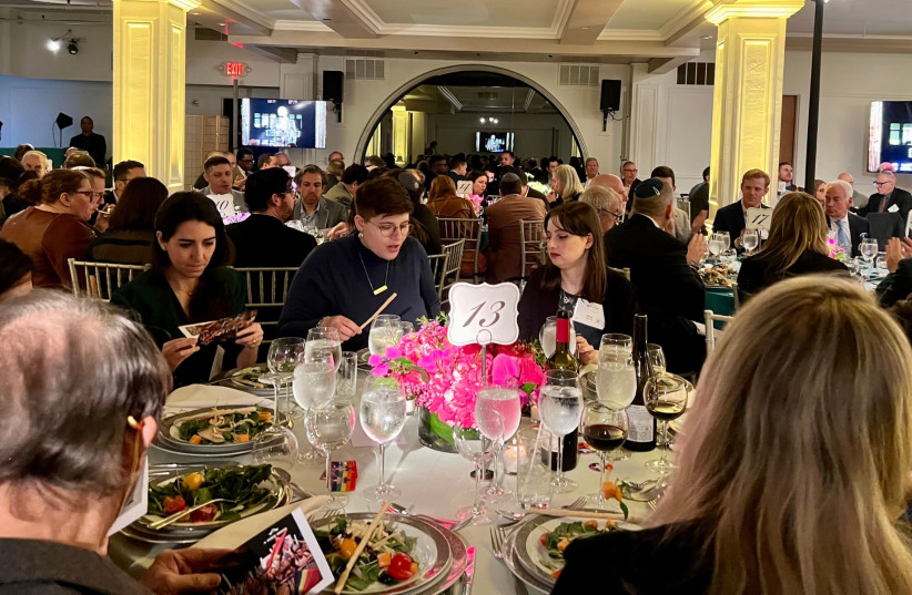 Approximately 200 guests attended the gala Monday night, where executive director Ethan Felson announced a new emergency campaign for LGBTQ causes in Israel.  (credit: JACKIE HAJDENBERG/JTA)