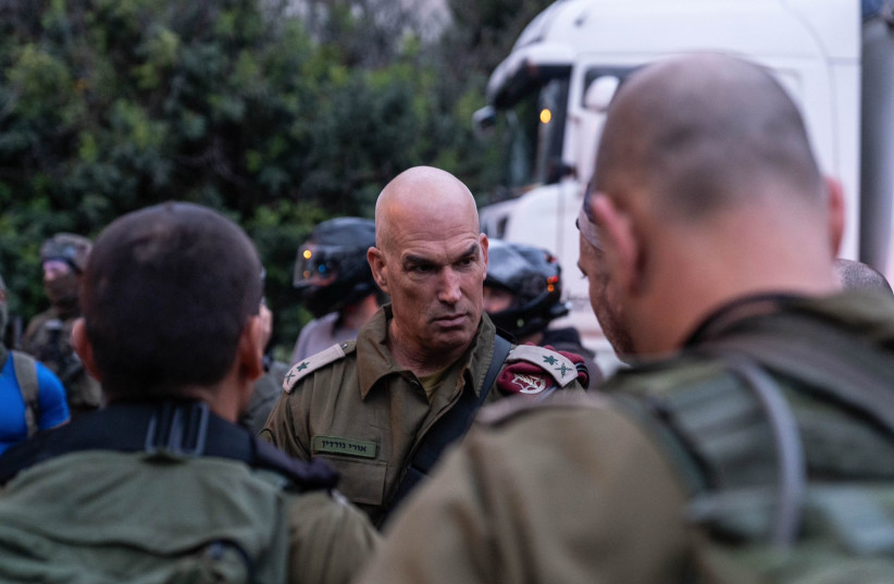  Maj.-Gen Ori Gordin, commanding officer of the Northern Command, presides over IDF activity on the Lebanon border after a vehicle explosion near the Megiddo Junction on March 13, 2023.  (credit: IDF SPOKESPERSON'S UNIT)