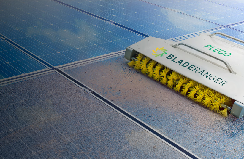   BladeRanger's PLECO robot uses brushes to dry-wash a solar panel (photo credit: BLADERANGER)