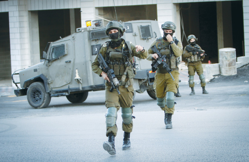  SOLDIERS TAKE PART in an operation west of Nablus earlier this week. (credit: NASSER ISHTAYEH/FLASH90)