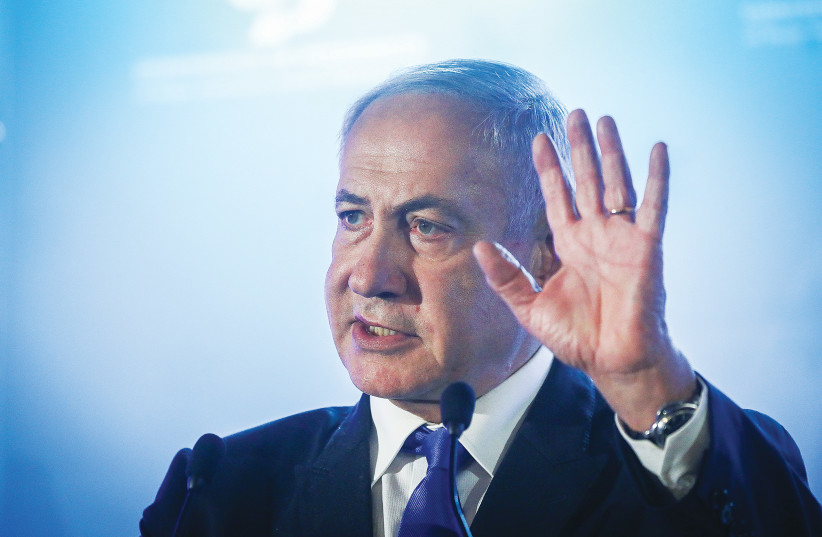  PRIME MINISTER Benjamin Netanyahu addresses the Conference of Presidents in Jerusalem, last month. ‘Their message is intended for the Israeli government and the man who heads it, Bibi Netanyahu,’ says the writer. (credit: NOAM REVKIN FENTON/FLASH90)