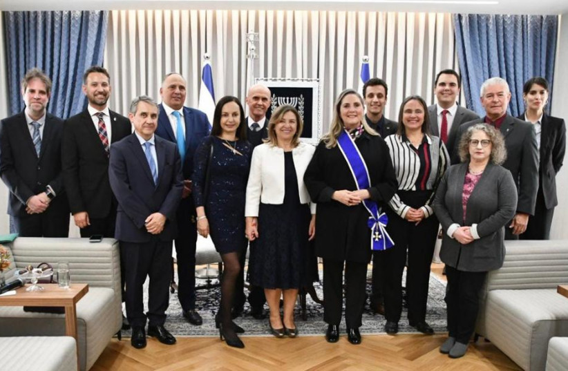  Israel's First Lady Michal Herzog is awarded the Order of Rio Branco in Brazil. (credit: Debi Barzilai/Brazilian Embassy)