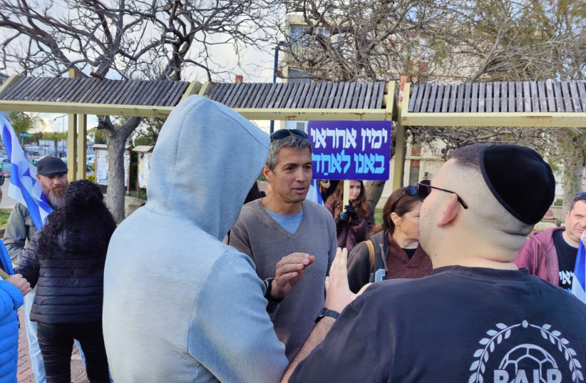 Former minister Yoaz Hendel during a rally in Or Akiva on March 21, 2023 (credit: YOAZ HENDEL)