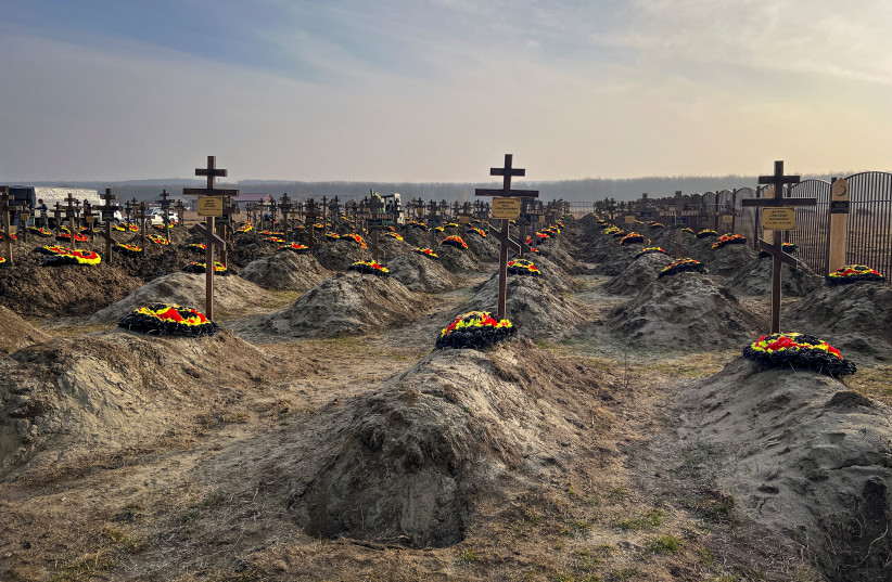  Graves of Russian Wagner mercenary group fighters are seen in a cemetery near the village of Bakinskaya in Krasnodar region, Russia, January 22, 2023. (credit: STRINGER/ REUTERS)