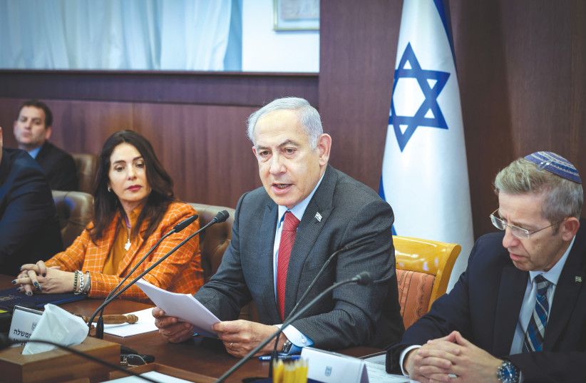  PRIME MINISTER Benjamin Netanyahu leads the weekly cabinet meeting on Sunday, in Jerusalem. Netanyahu’s rule will be perpetuated for years to come but not because the justice minister’s plan will gain popularity, the writer argues. (credit: MARC ISRAEL SELLEM/THE JERUSALEM POST)