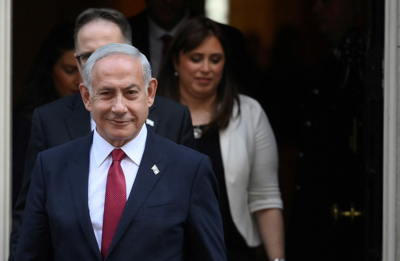  Israeli Prime Minister Benjamin Netanyahu leaves Downing Street after meeting with British Prime Minister Rishi Sunak in London, Britain March 24, 2023. (credit: REUTERS/TOBY MELVILLE)