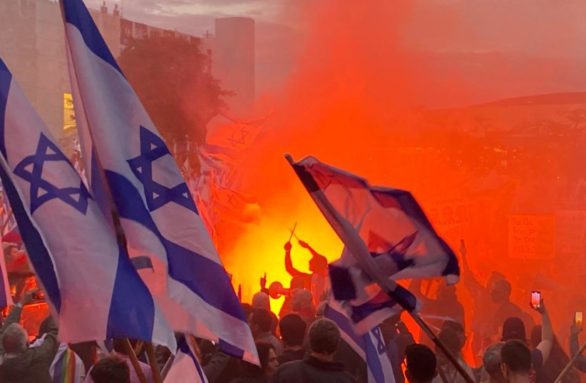  Protests break out for 12th consecutive week across Israel. (credit: AVSHALOM SASSONI/MAARIV)