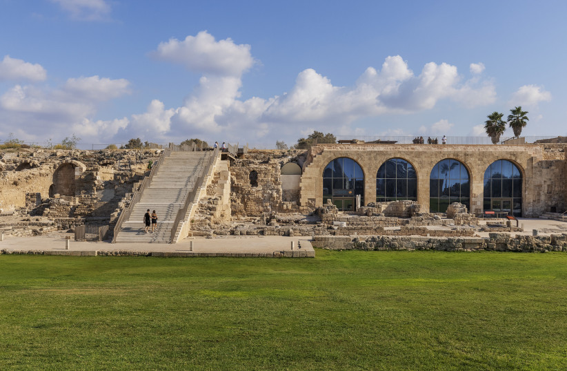  Caesarea's ancient temple stage. (credit: ASSAF PINCHUK PHOTOGRAPHY)