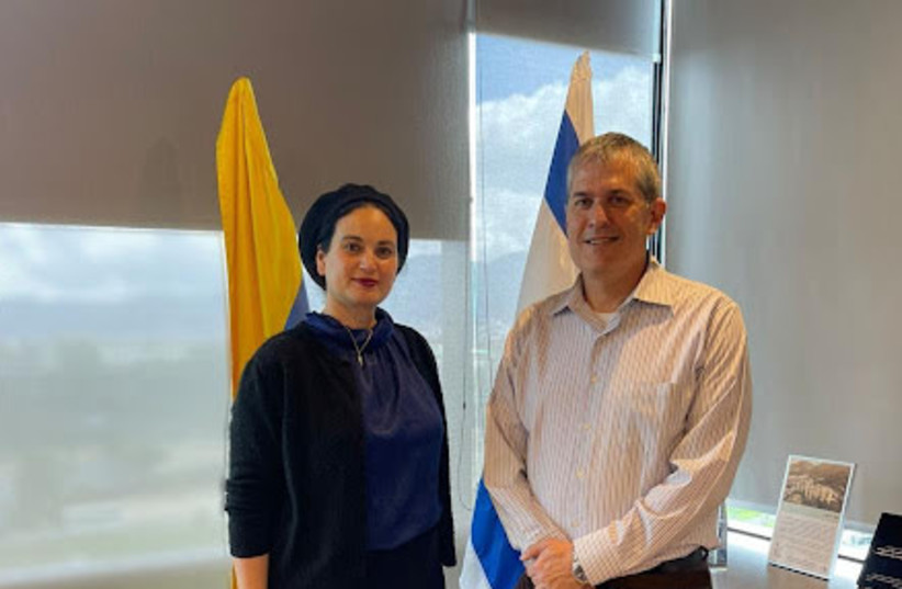  Cinema critic and author Marlyn Vinig with the Israeli ambassador to Colombia Gali Dagan  (credit: Israeli Embassy in Colombia )