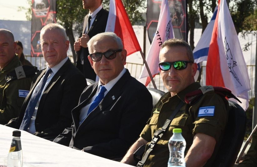  Prime Minister Benjamin Netanyahu and Defense Minister Yoav Gallant seen together on April 3, 2023, for the first time since Netanyahu attempted to fire Gallant.  (credit: ARIEL HARMONI/DEFENSE MINISTRY)