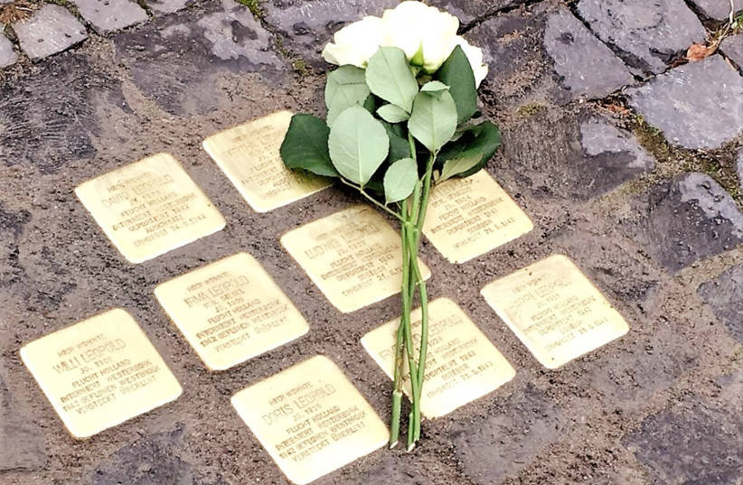  THE STUMBLING STONES commemorating nine members of the Leopold family. (credit: SHERYL ABBEY)