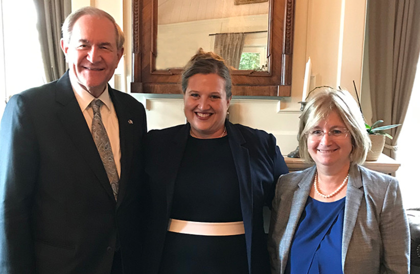  (From left) US Ambassador to the Organization for Security and Cooperation in Europe, Jim Gilmore; Israeli National Trafficking Coordinator Dina Dominitz; and Ambassador Talya Lador-Fresher. (credit: USOSCE)