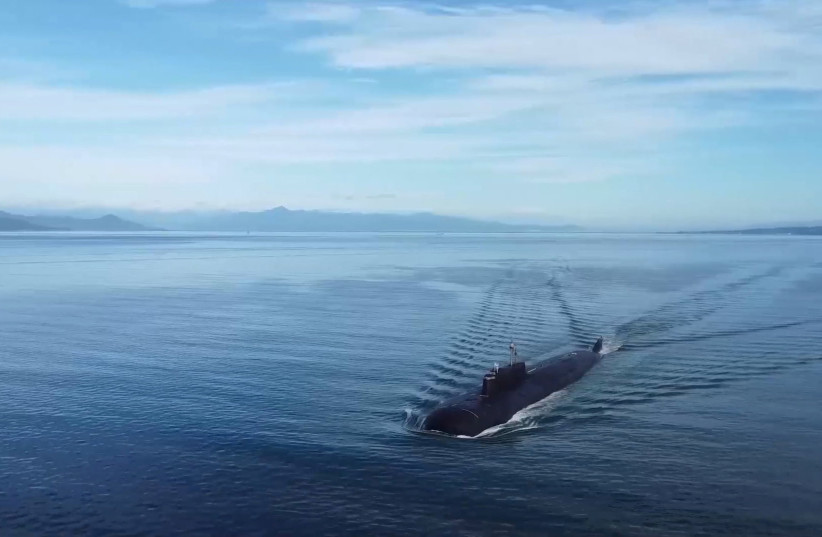  A general view of a submarine as Russia conducts a surprise inspection of its Pacific naval fleet, in an unknown location in the Russian Far East, in this still image taken from video released April 14, 2023. (credit: RUSSIAN DEFENSE MINISTRY/HANDOUT VIA REUTERS)