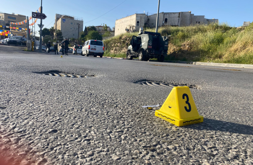  The scene of a shooting near Sheikh Jarrah in Jerusalem, April 18, 2023. (credit: ISRAEL POLICE SPOKESPERSON'S UNIT)