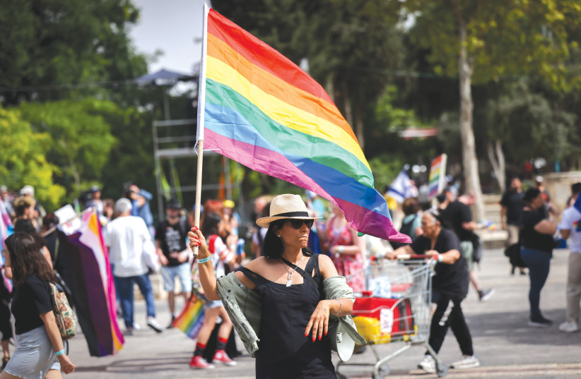  PARTICIPANTS GATHER for the annual Jerusalem March for Pride and Tolerance yesterday (photo credit: YONATAN SINDEL/FLASH90)