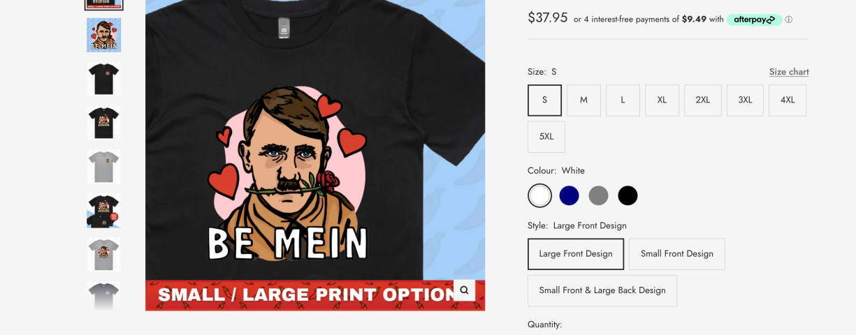 Image of now removed Hitler merchandise on the Spicy Baboon site