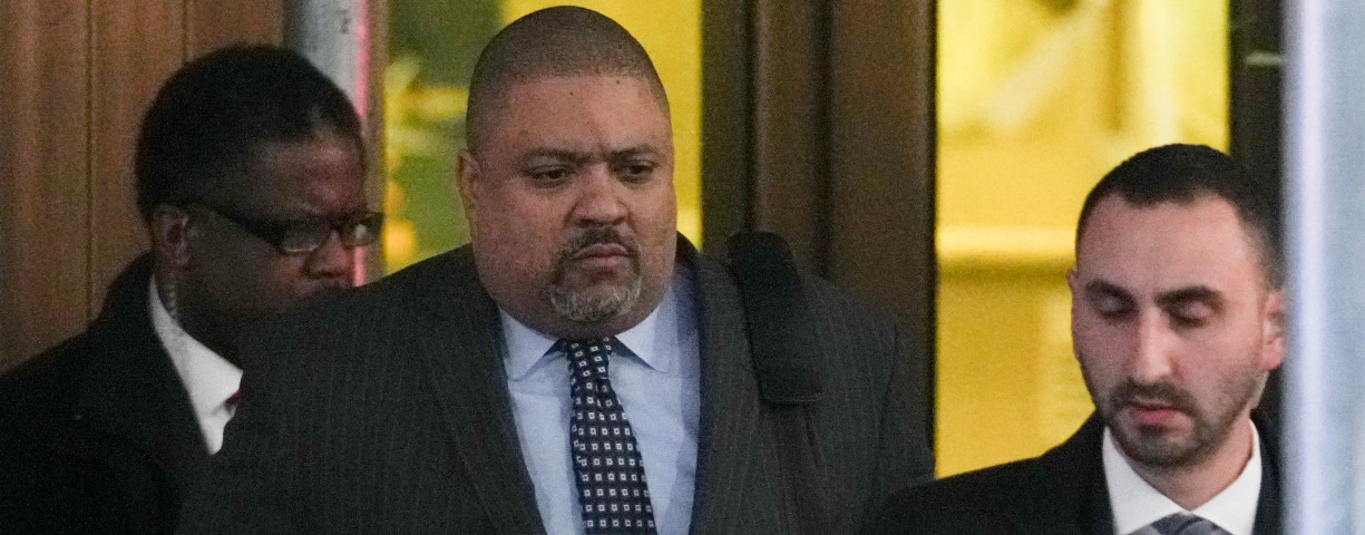 New York District Attorney Alvin Bragg leaves after former US President Donald Trump's indictment by a Manhattan grand jury following a probe into hush money paid to porn star Stormy Daniels, in New York City, US, March 30, 2023.