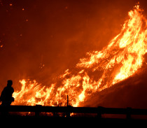 A wind driven wildfire in the hills of Canyon Country north of Los Angeles, California