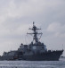 The US Navy guided-missile destroyer USS Nitze (R) and the guided-missile cruiser USS Leyte Gulf depart Naval Station Norfolk to ride out the storm in the Atlantic Ocean ahead of Hurricane Florence, in Norfolk, Virginia, September 10, 2018.
