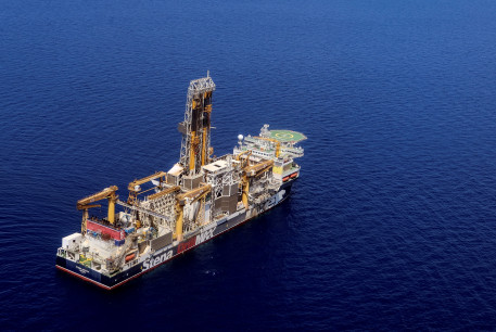  London-based Energean's drill ship begins drilling at the Karish natural gas field offshore Israel in the east Mediterranean May 9, 2022. Picture taken May 9, 2022. 