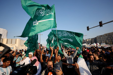  Saudi Arabia fans celebrate outside the stadium after the match with Argentina, November 22, 2022.