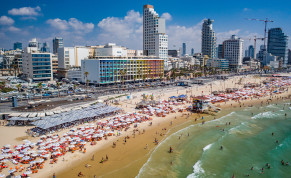 An aerial shot of a Tel Aviv beach