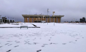 The now snow-covered Knesset. 