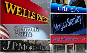  A combination file photo shows Wells Fargo, Citigbank, Morgan Stanley, JPMorgan Chase, Bank of America, JPMorgan, and Goldman Sachs from Reuters archive. 