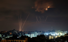  A picture taken on August 5, 2022, shows Palestinian rockets fired from Gaza City in retaliation to earlier Israeli airstrikes. 