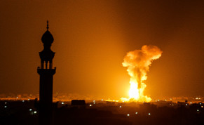  A ball of fire and smoke rises during Israeli airstrikes in Khan Younis, in the Gaza Strip, on August 5, 2022