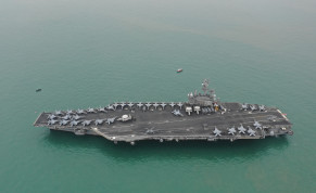  US Navy aircraft carrier USS Ronald Reagan leaves Victoria Harbour after a visit to Hong Kong, China November 25, 2018. 