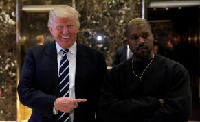  Then US-president elect Donald Trump and musician Kanye West pose for media at Trump Tower in Manhattan, New York City, US, December 13, 2016. 