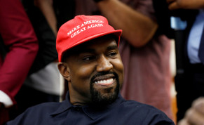 Rapper Kanye West smiles during a meeting with then-US President Donald Trump to discuss criminal justice reform at the White House in Washington, US, October 11, 2018. 