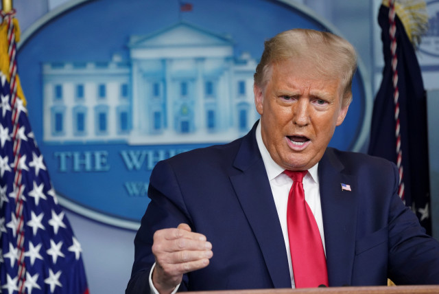 U.S. President Donald Trump addresses reporters during a news conference in the Brady Press Briefing Room at the White House in Washington, U.S., September 10, 2020 (photo credit: REUTERS/KEVIN LAMARQUE)