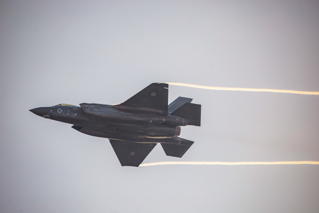  AN F-35 seen during an aerial display at an IAF pilots’ graduation ceremony at Hatzerim air base in the Negev. Stealth fighter aircraft of this type were involved in the downing of the Iranian UAVs.  (photo credit: AHARON KROHN/FLASH90)