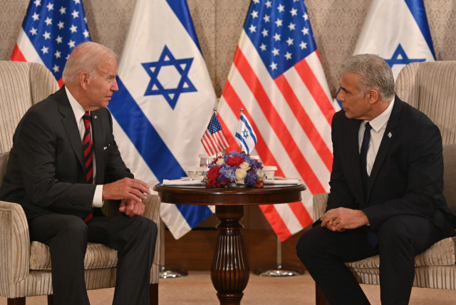 US President Joe Biden and Prime Minister Yair Lapid meet on the second day of Biden's visit (photo credit: KOBI GIDEON/GPO)