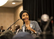 Ilhan Omar speaks at an election night results party in Minneapolis, Nov. 6, 2018. 