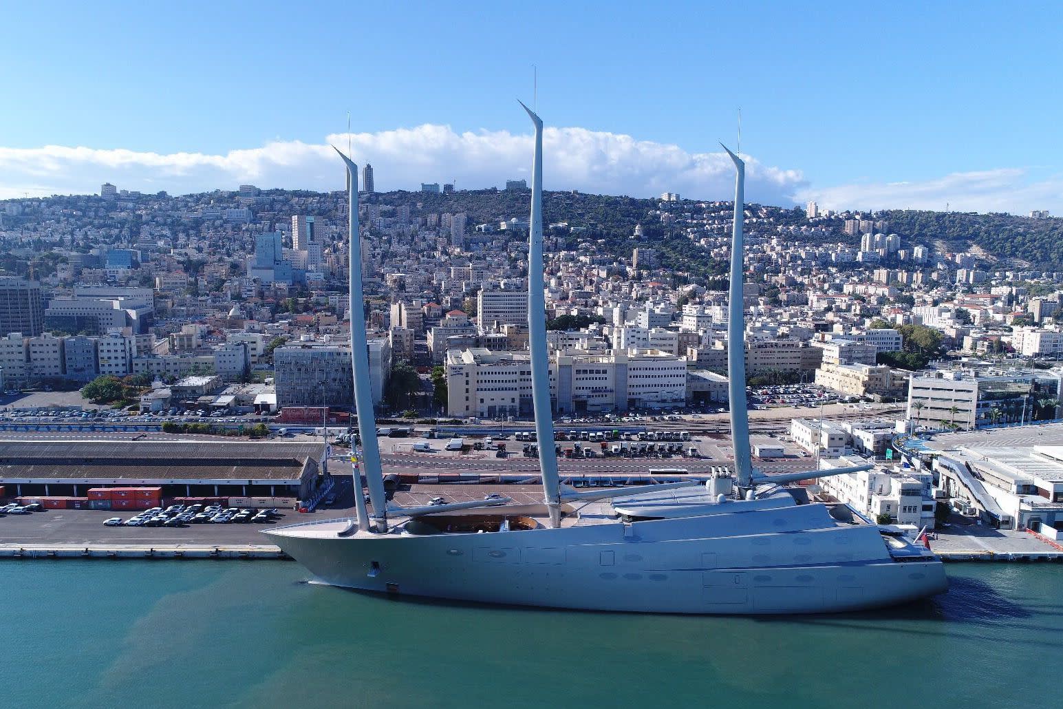 Mega-yacht docks in Haifa. (Photo credit: GEDRONES)