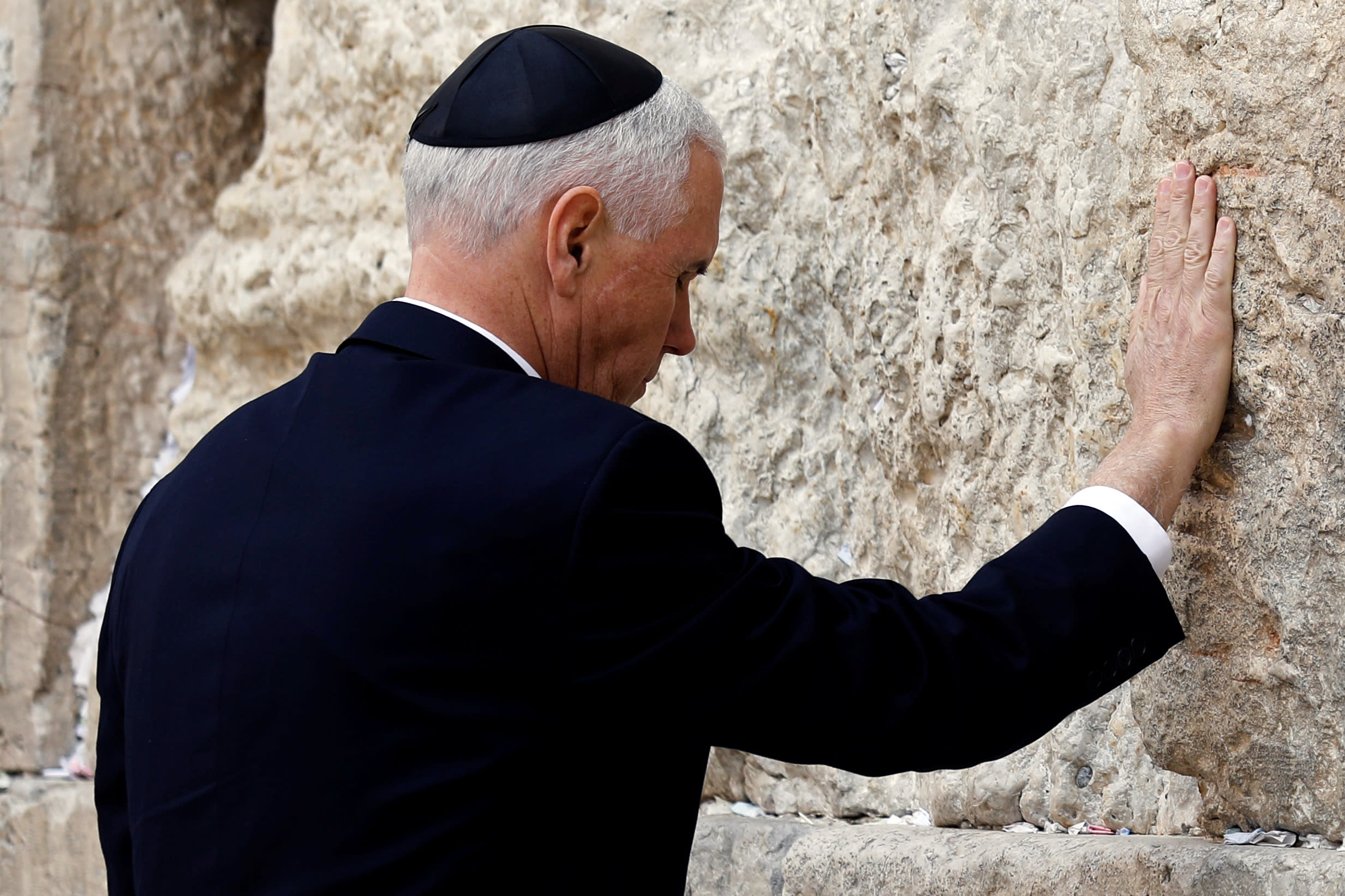 US Vice President Mike Pence touches the Western Wall, Judaism's holiest prayer site, in Jerusalem's Old City (Amir Cohen/Reuters)