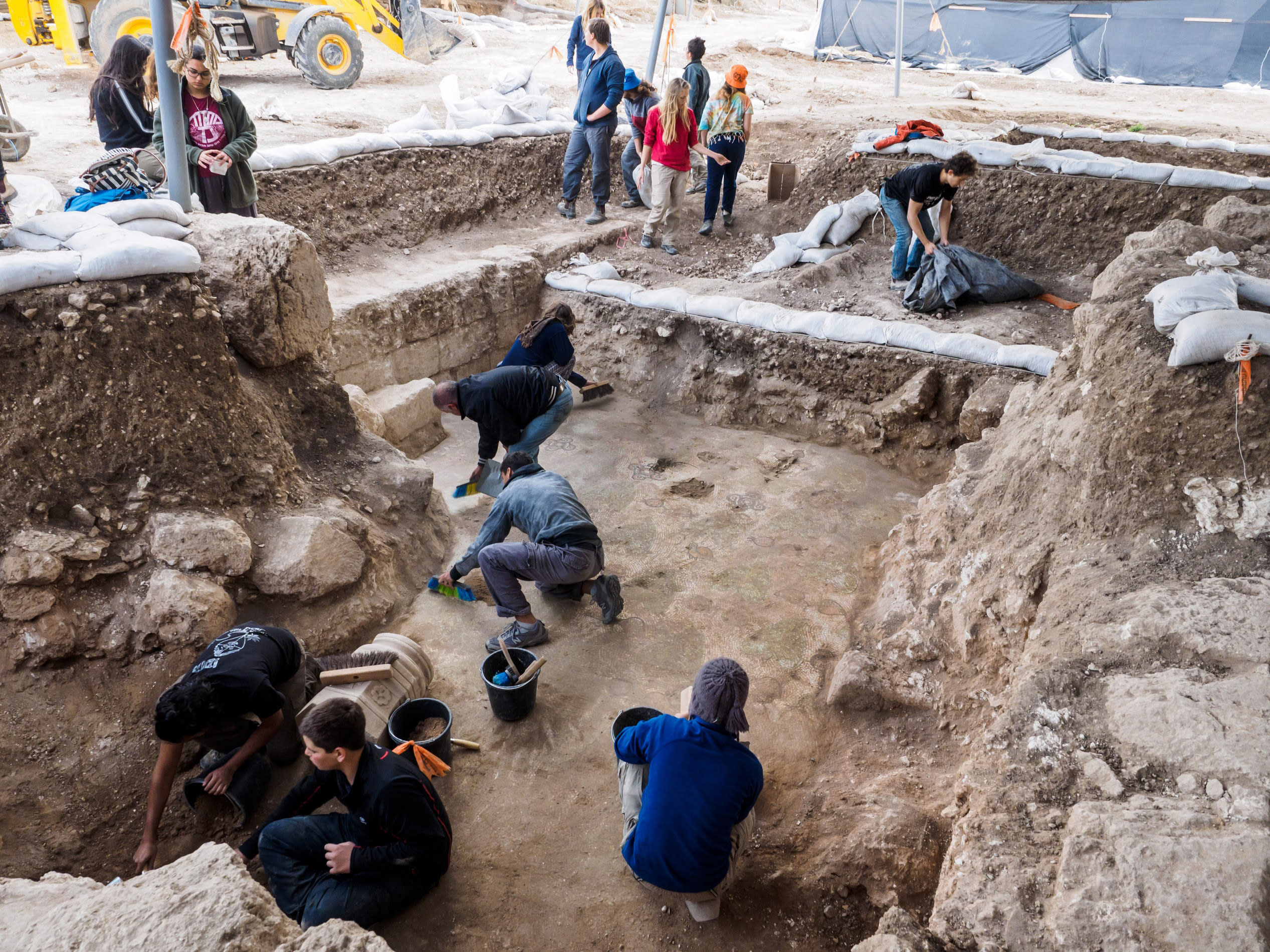 Archeologists at the excavation site. (ASSAF PEREZ, COURTESY OF IAA)
