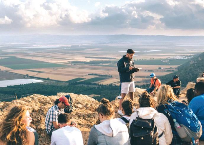 American Christian college students in Israel as part of a program aimed at Christian students, called Passages, visit the holy site of the Mount Precipice in the Galilee town of Nazareth.PASSAGES