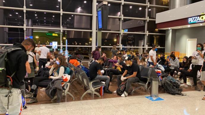 Israeli travelers waiting for a flight home in Sao Paulo International Airport Courtesy