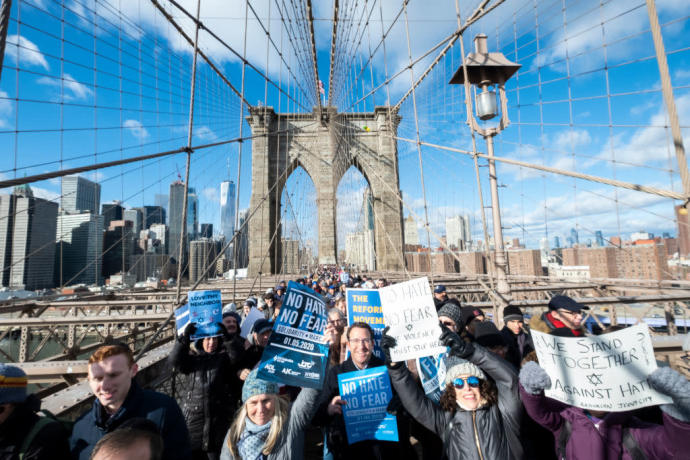 A protest against Antisemitism held on the Brooklyn Bridge IRA L. BLACK/CORBIS VIA GETTY IMAGES