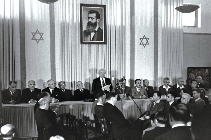 DAVID BEN-GURION declares Israel a state on May 14, 1948 RUDI WEISSENSTEIN/GPO