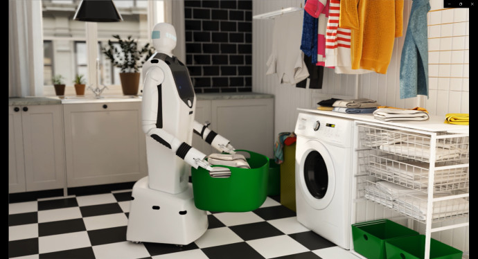 Gary the autonomous robot assistant doing the laundry. (Unlimited Robotics)
