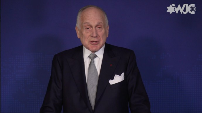World Jewish Congress president Ronald S. Lauder speaks in a video address to the Jerusalem Post 10th Annual Conference, October 12, 2021