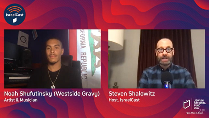 IsraelCast host Steven Shalowitz interviewed Westside Gravy about his fascinating story (Courtesy: JNF-USA)