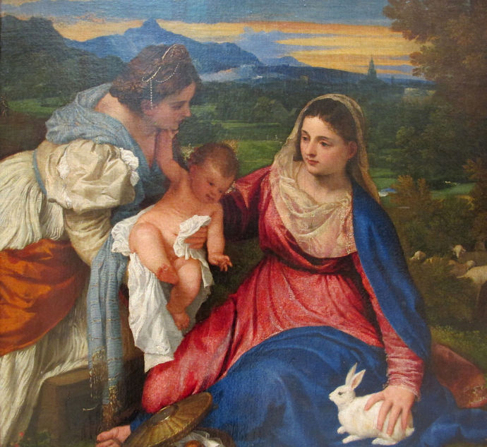 ‘The Madonna of the Rabbit,’ a painting from 1530, depicting the Virgin Mary with a hare. A painting by artist Titian (1490-1576), Louvre Museum, Paris. (Credit: WIKIMEDIA)