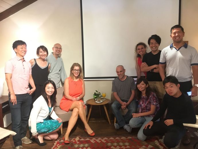 Nurit Tinari with Dr. Gadi Taub and a delegation of young leaders in the field of culture and entrepreneurship from Japan (Credit: Ministry of Foreign Affairs)