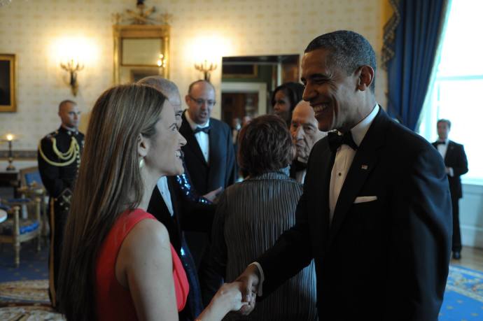 Ayelet Frish with former president Barak Obama (Credit: SIVAN FARAG)